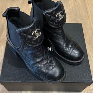 CHANEL Black Quilted Ankle Booties